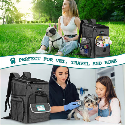 Dog Backpack Carrier, Airline Approved Cat Backpacks for Carrying Small Large Cats, Pet Carrier Back Pack, Ventilated Soft Sided Dog Cat Bookbag for Travel, Hiking, Camping, Charcoal