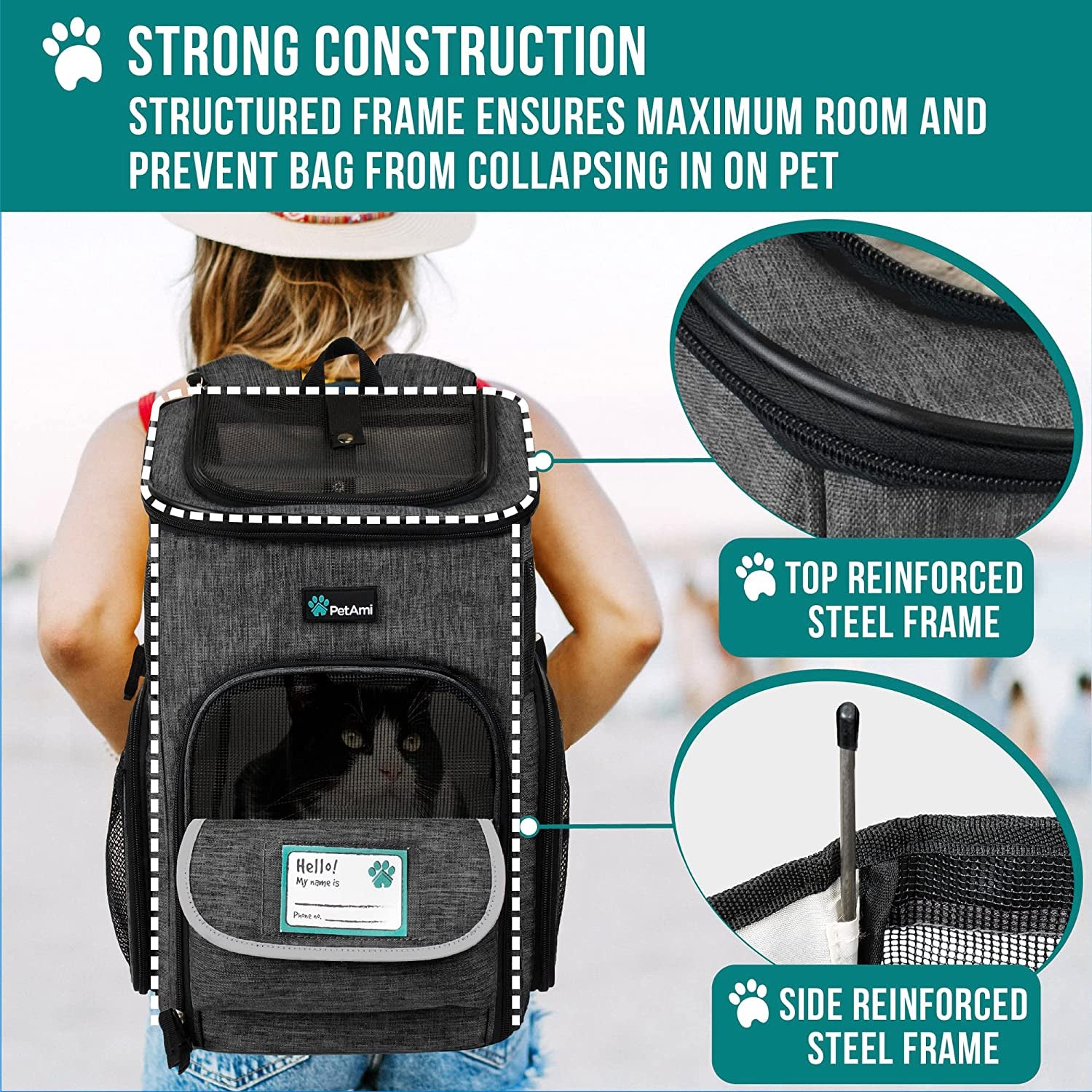 Dog Backpack Carrier, Airline Approved Cat Backpacks for Carrying Small Large Cats, Pet Carrier Back Pack, Ventilated Soft Sided Dog Cat Bookbag for Travel, Hiking, Camping, Charcoal