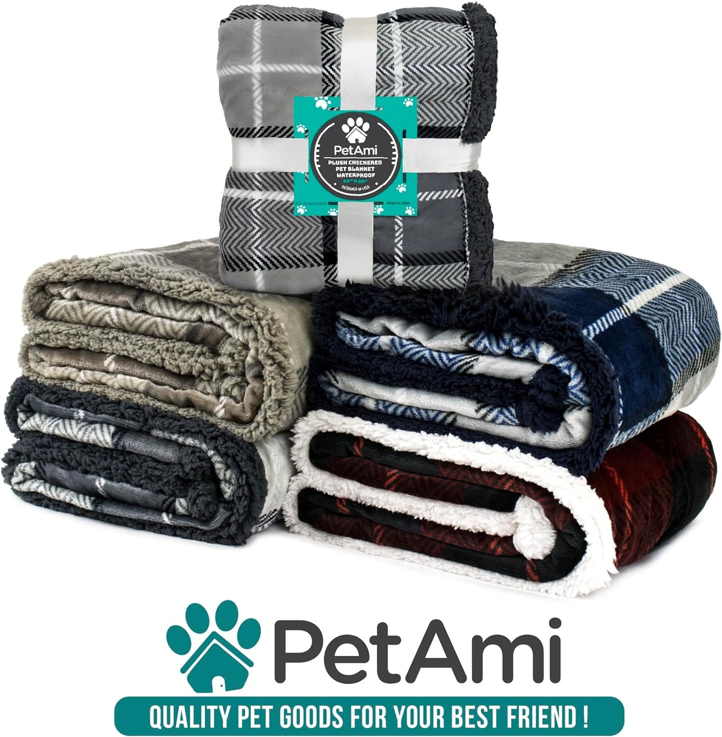 Waterproof Dog Blanket for Small Medium Dog, Pet Puppy Blanket Couch Cover Protection, Sherpa Fleece Cat Blanket Couch Sofa Bed Furniture Protector Reversible Soft Washable 29X40 Plaid Navy