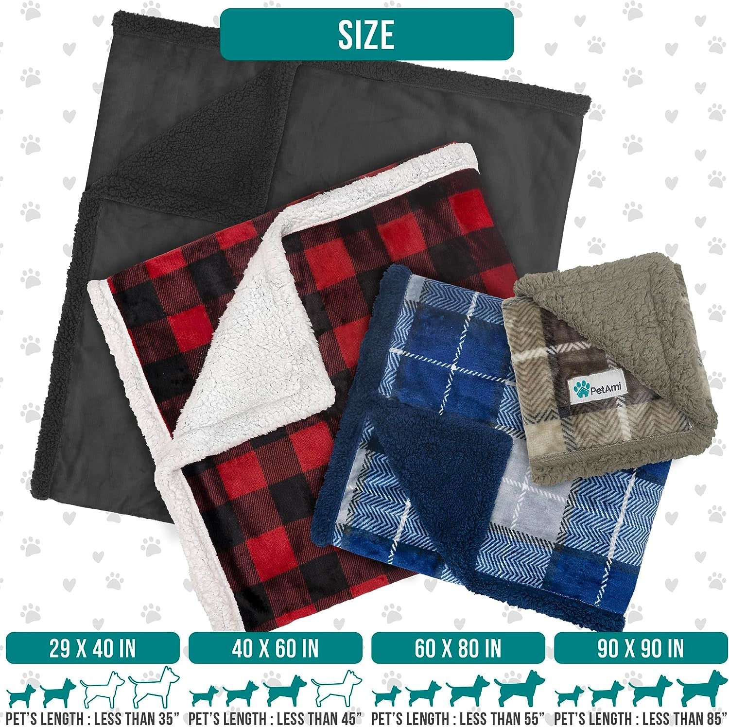 Waterproof Dog Blanket for Small Medium Dog, Pet Puppy Blanket Couch Cover Protection, Sherpa Fleece Cat Blanket Couch Sofa Bed Furniture Protector Reversible Soft Washable 29X40 Plaid Navy